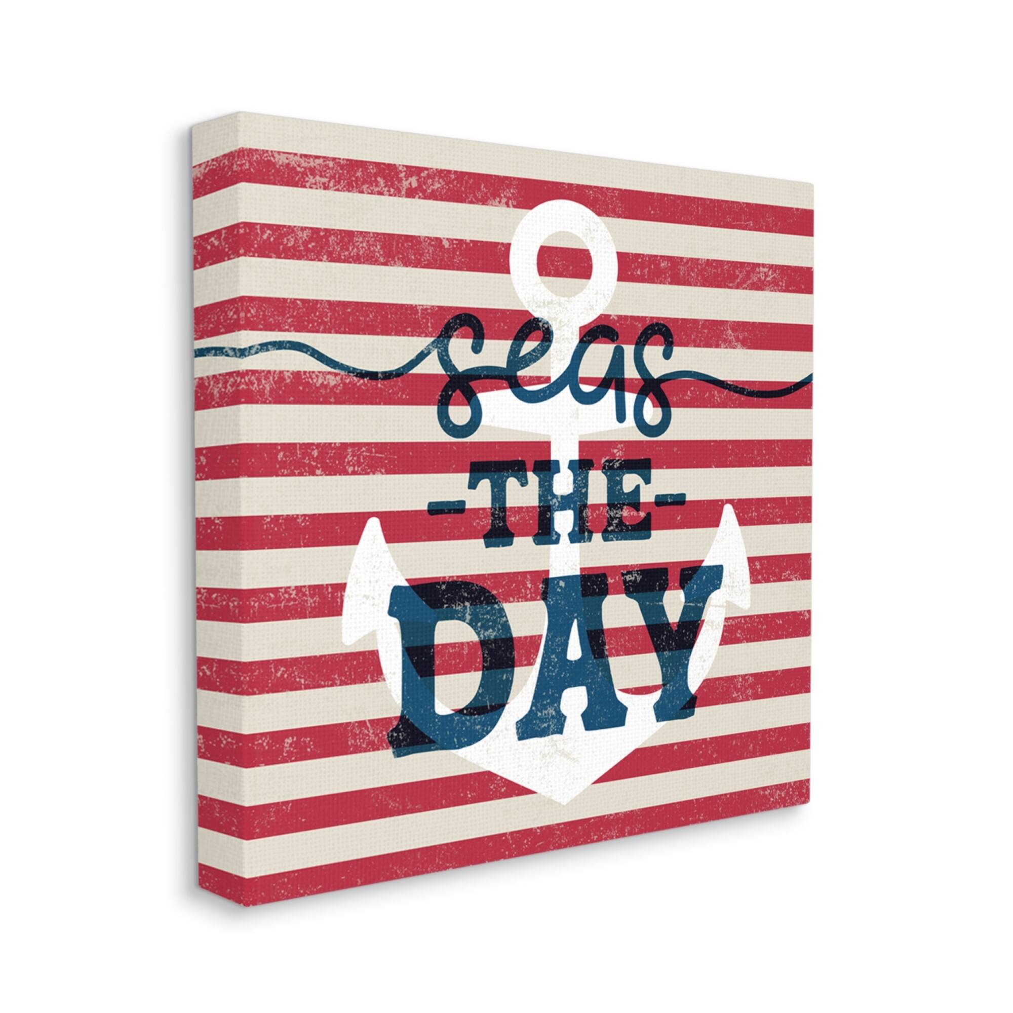 Stupell Industries Seas The Day Americana Anchor & Flag Phrase Canvas Wall Art